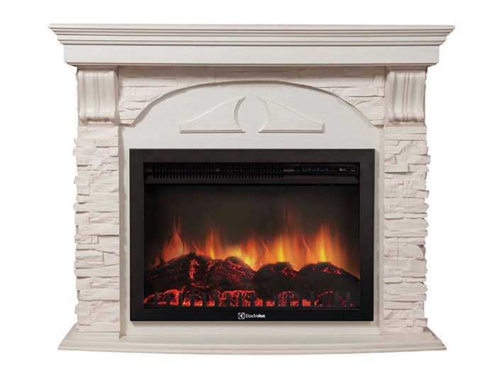 Портал Firelight Torre 25S камень белый, шпон белёный дуб